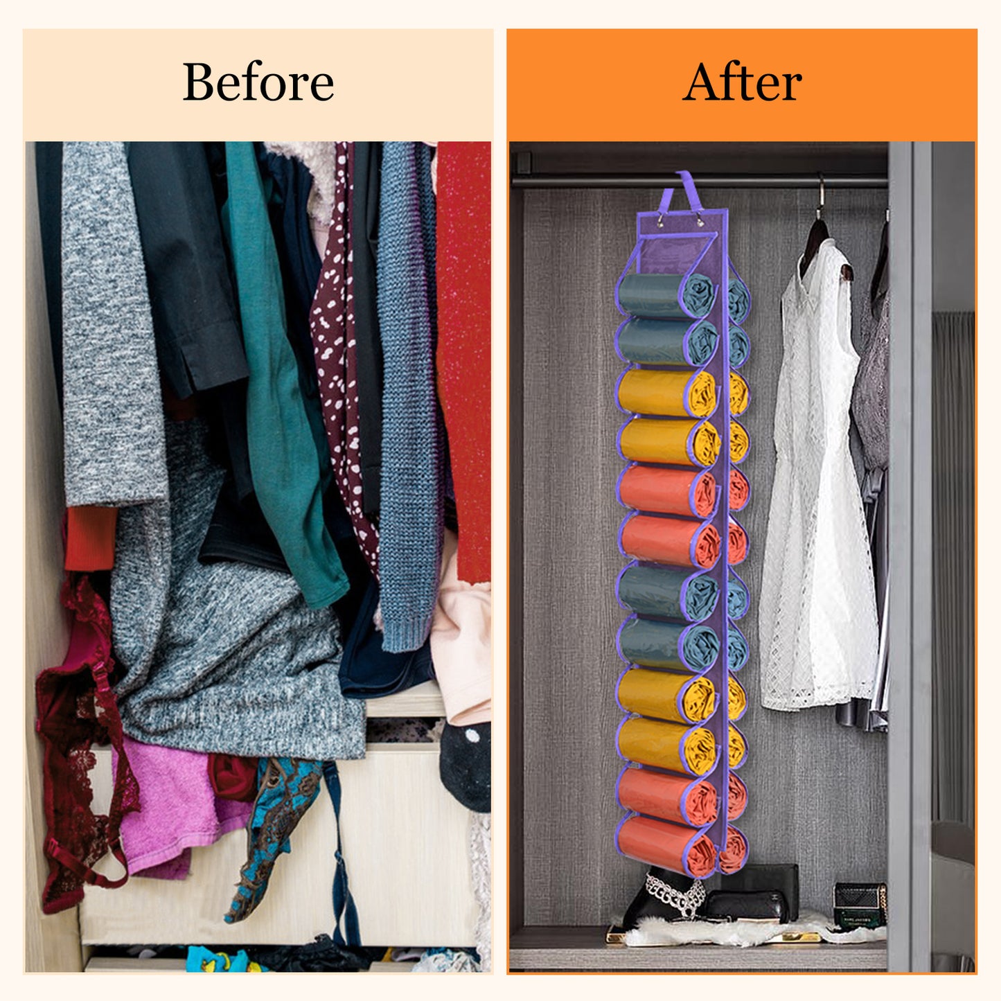 Hanging Yoga Legging Storage Organizer with 24 Pockets
