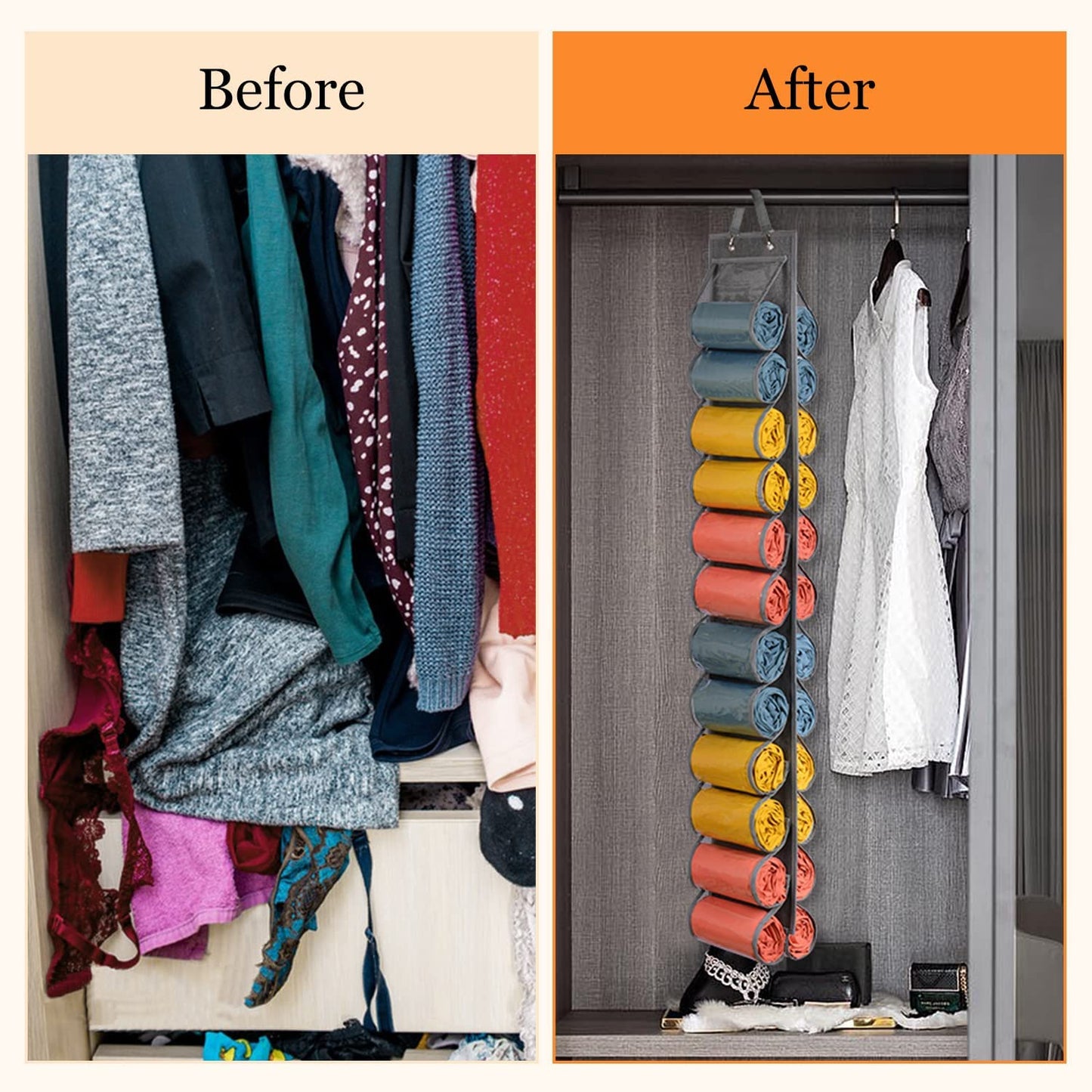 Hanging Yoga Legging Storage Organizer with 24 Pockets