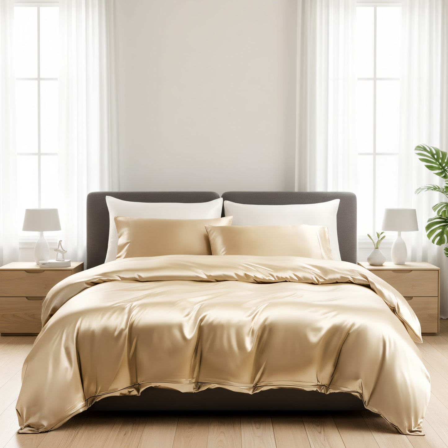 Satin Duvet Cover Set – Ultra Soft Silk-Like Microfiber, Champagne