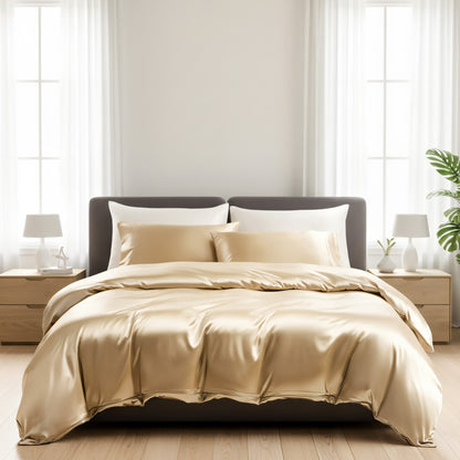Satin Duvet Cover Set – Ultra Soft Silk-Like Microfiber, Champagne