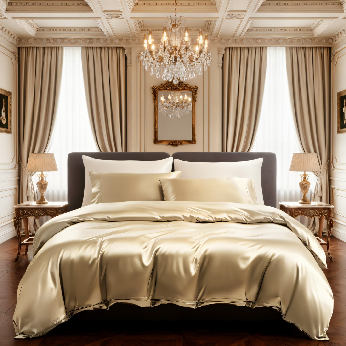Satin Duvet Cover Set – Ultra Soft Silk-Like Microfiber, Champagne