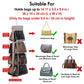 Handbag organizer with dimensions and compatibility chart for bags under 9.4 inches in height.