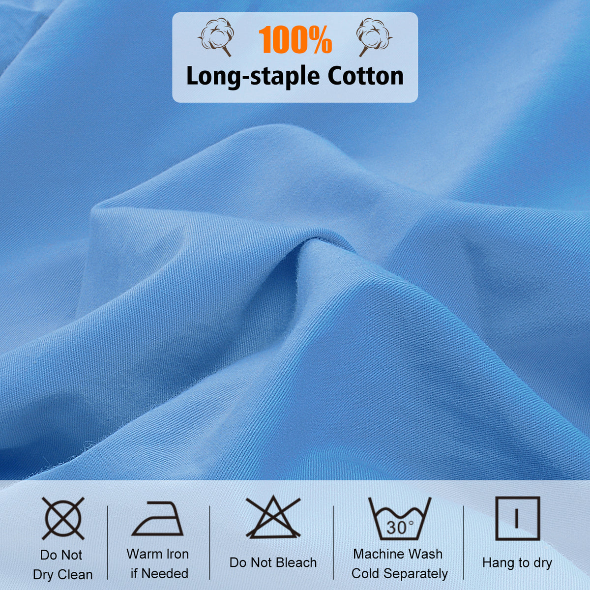 100% Cotton Fitted Sheet – 300 Thread Count Cooling & Breathable Deep Pocket Bed Sheet with Secure Elastic Fit for Hotel & Home, Twin/Twin XL/Full/Queen/King