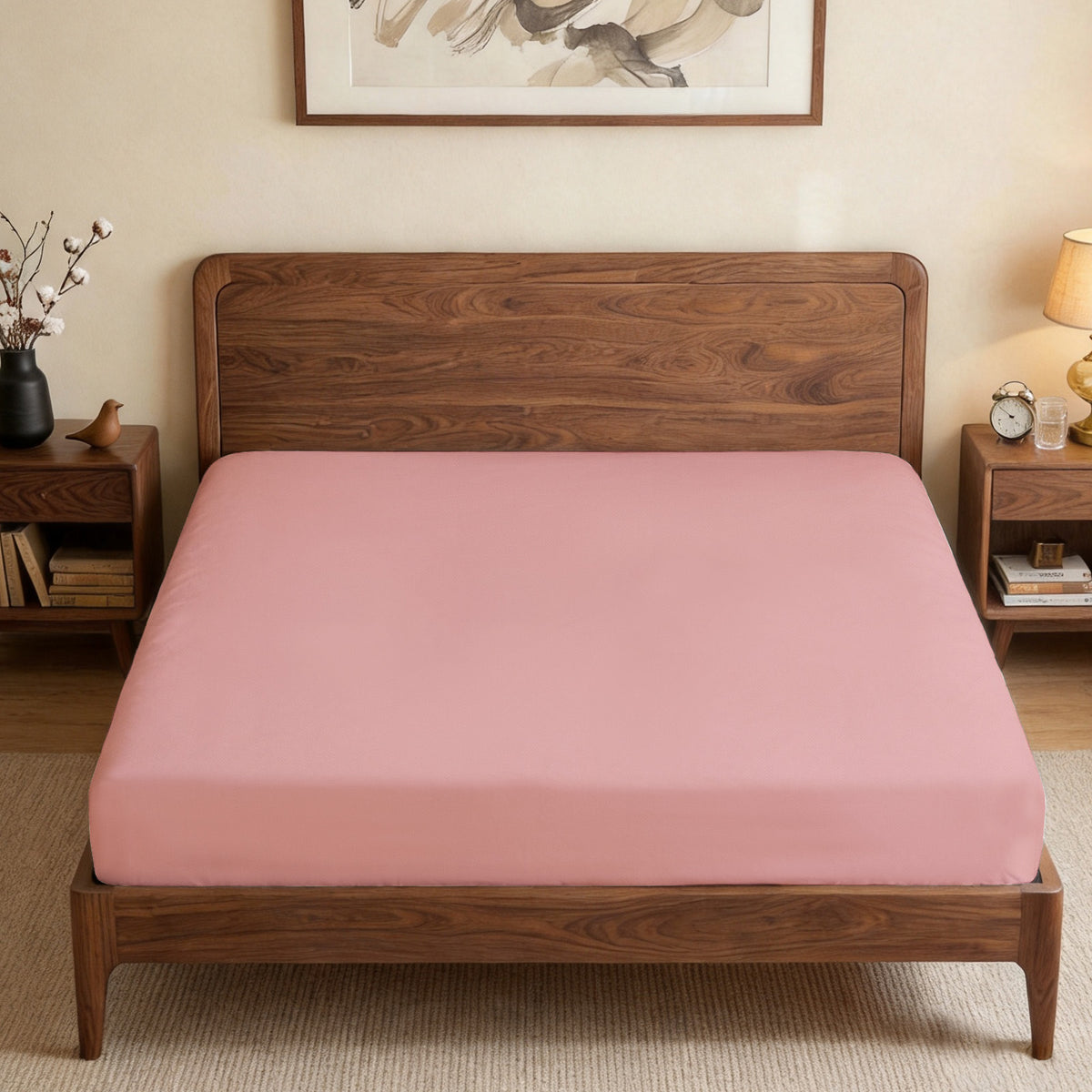 100% Cotton Fitted Sheet – 300 Thread Count Cooling & Breathable Deep Pocket Bed Sheet with Secure Elastic Fit for Hotel & Home, Twin/Twin XL/Full/Queen/King