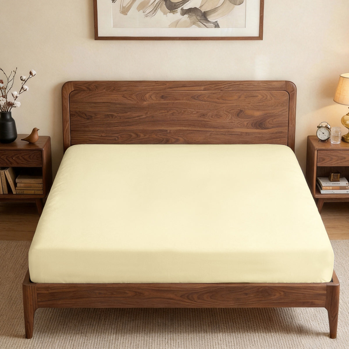 100% Cotton Fitted Sheet – 300 Thread Count Cooling & Breathable Deep Pocket Bed Sheet with Secure Elastic Fit for Hotel & Home, Twin/Twin XL/Full/Queen/King