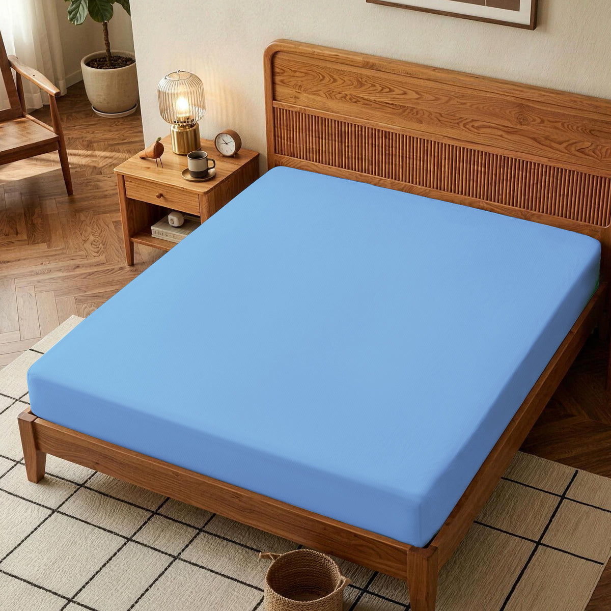 100% Cotton Fitted Sheet – 300 Thread Count Cooling & Breathable Deep Pocket Bed Sheet with Secure Elastic Fit for Hotel & Home, Twin/Twin XL/Full/Queen/King