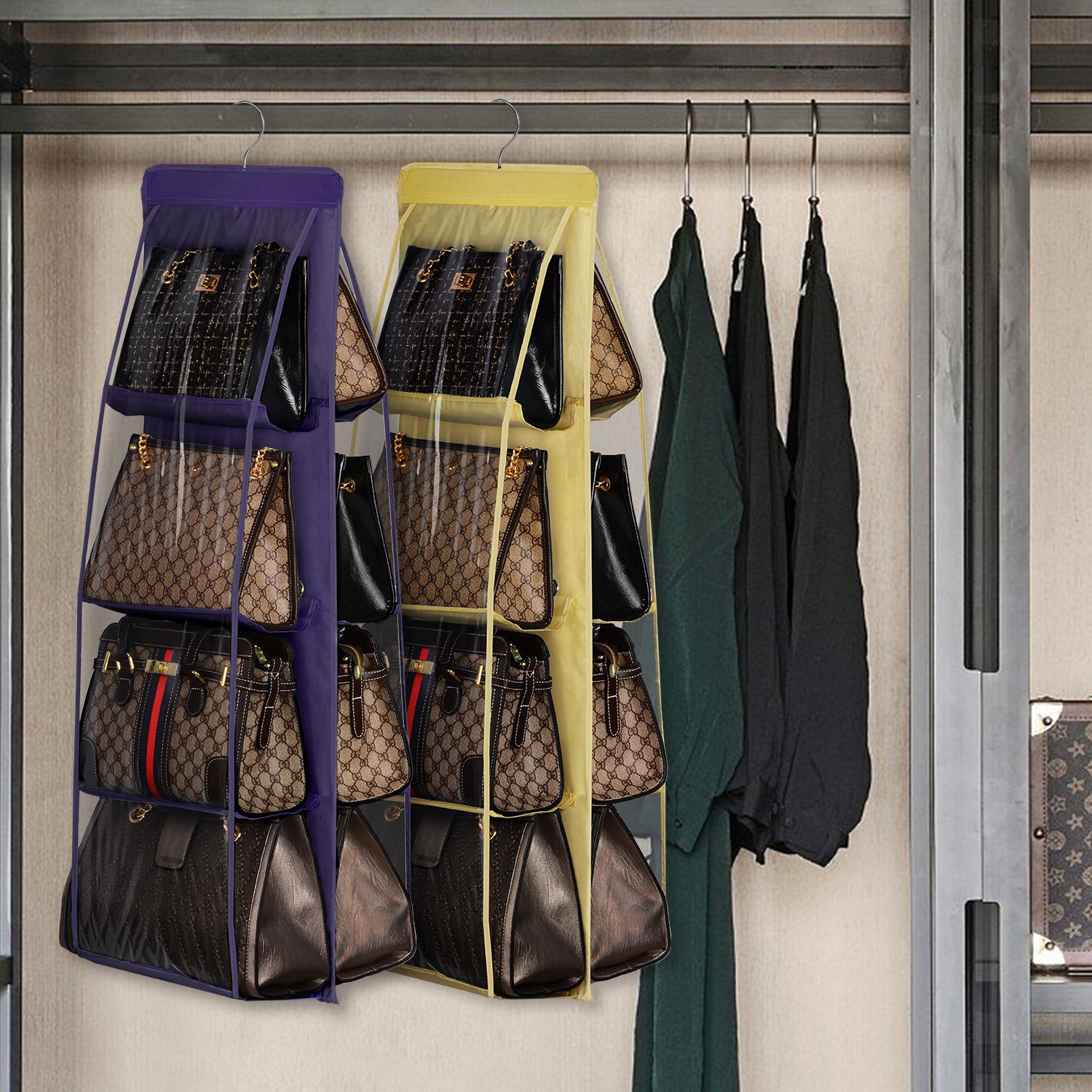 Lirex Handbag Hanging Organizer, 8 Pocket Hanging Purse Organizer Handbag  Storage Hanger Oxford Clot…See more Lirex Handbag Hanging Organizer, 8